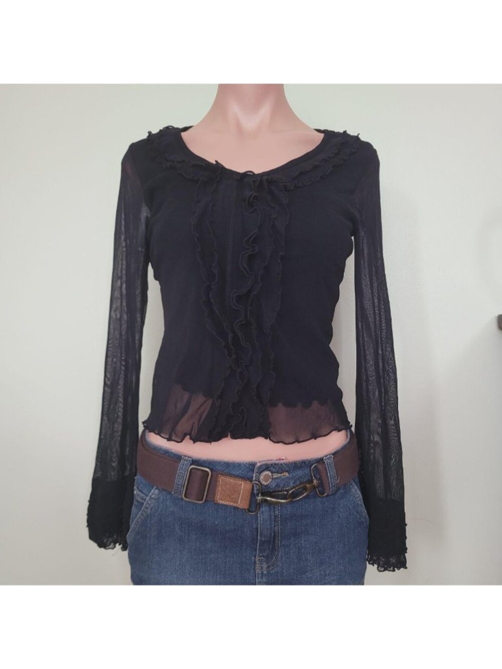 Fairycore Frill Lace See-Through Stretchy Aesthetic Tee (One Size)